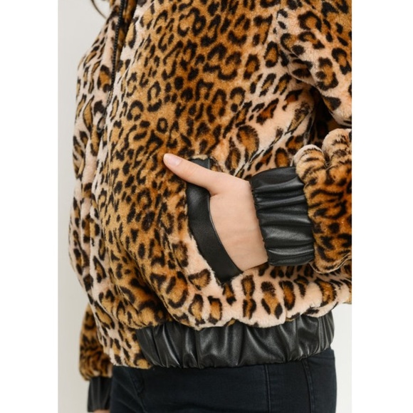 SALE !!! Leopard Teddy Faux Fur Bomber Jacket Coat - Picture 6 of 6